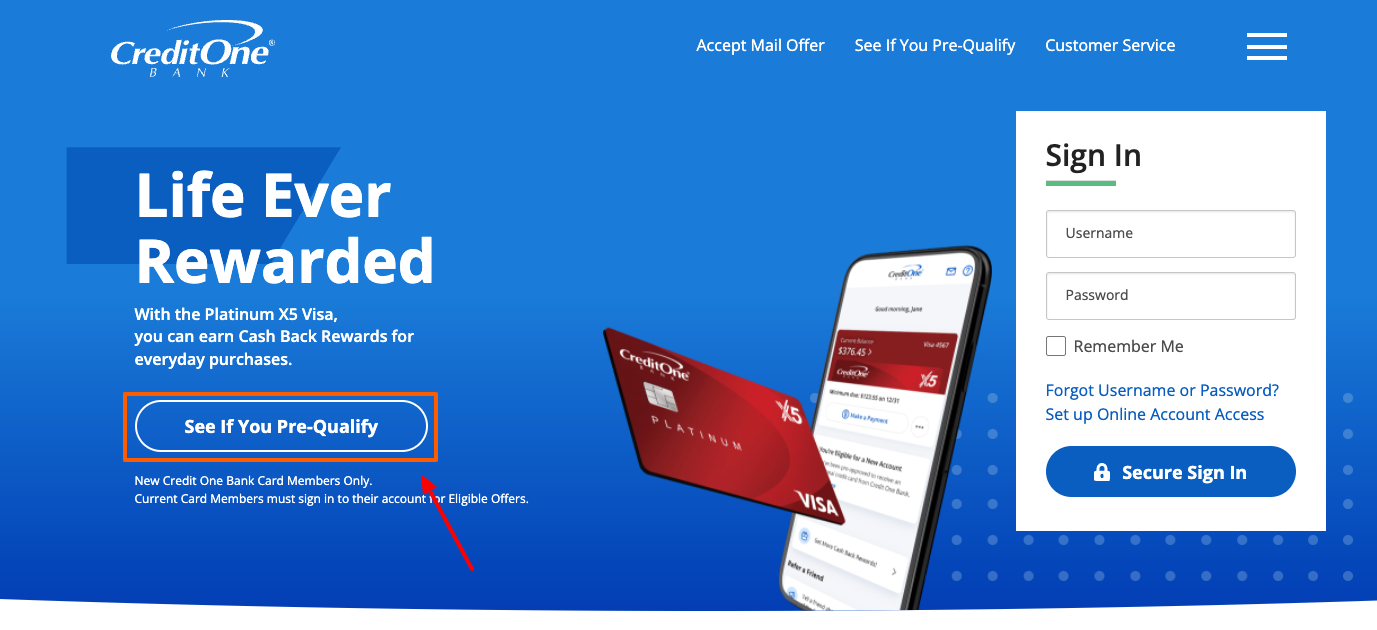 credit one bank pre approval