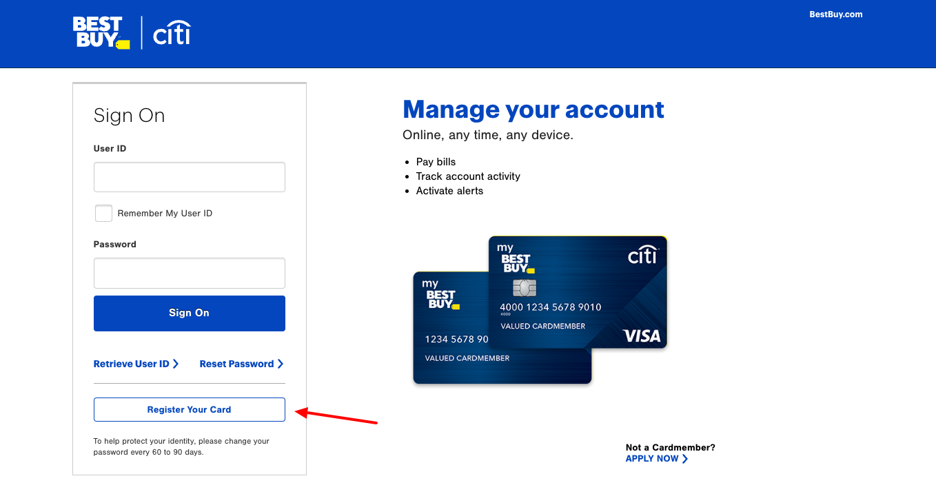 best buy credit card register